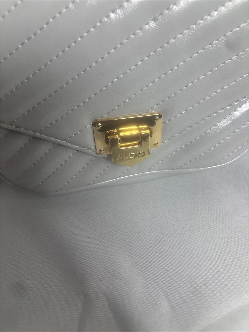 Aldo White Quilted Shoulder Bag with Gold-Tone Lock